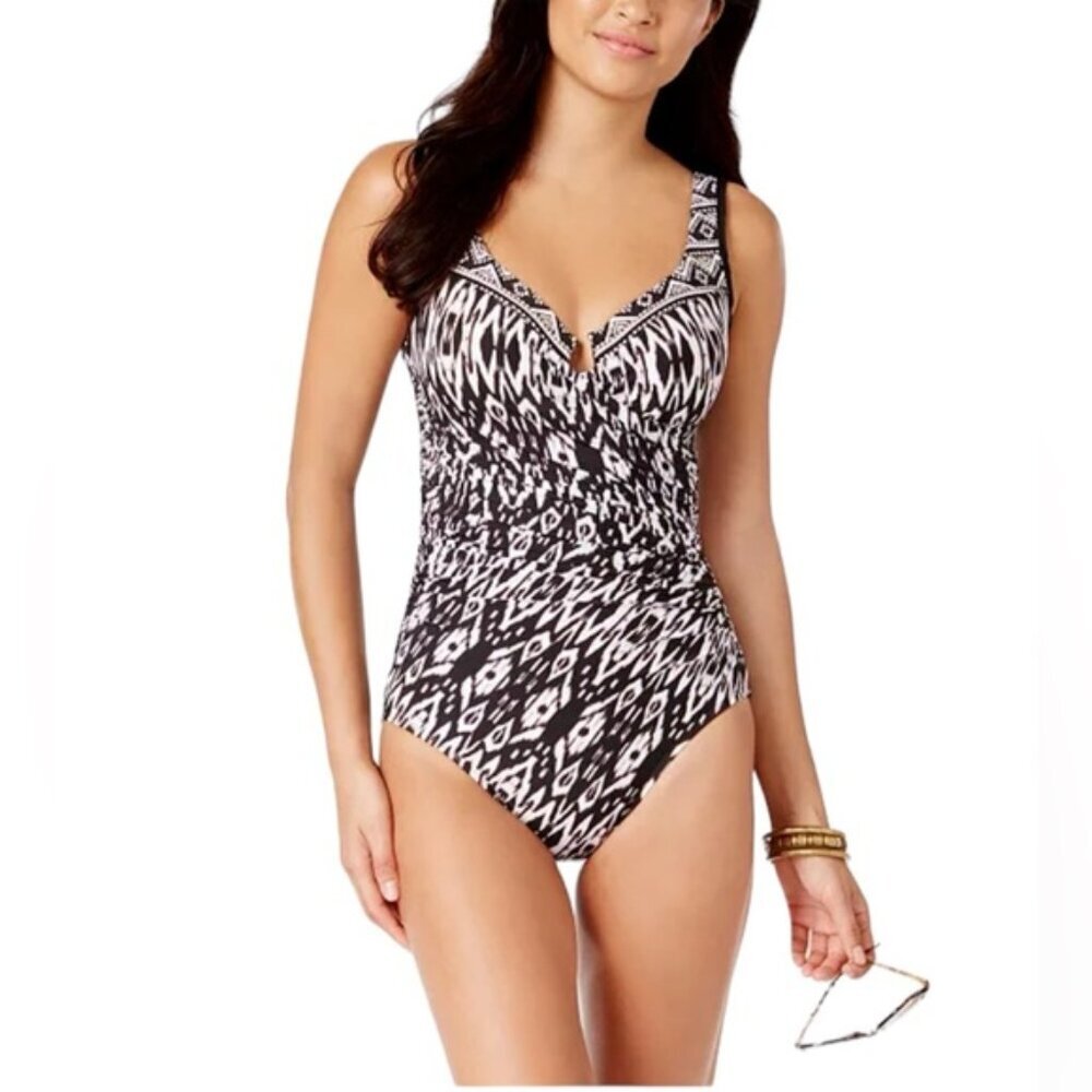 MIRACLESUIT Tiki Escape Underwire Tummy Control OnePiece Swimsuit Slimming Print
